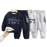 Ensemble deux pièces en polyester doublé polaire pour garçons, sweat-shirt et pantalon d'hiver, couleur personnalisée