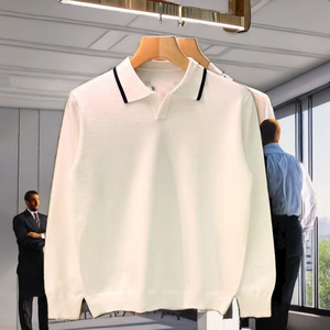 เสื้อถักสไตล์มินิมอลลำลองสำหรับผู้ชายสไตล์ยุโรปอเมริกัน แขนยาว คอปก สำหรับใส่คู่กับเสื้อเชิ้ต ผลิตจากโพลีเอสเตอร์/คอตตอน ไม่ต้องรีด - Product Image 2