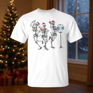 T-shirt de Noël pour adulte unisexe blanc avec motif infirmière squelette dansante - Product Image 3