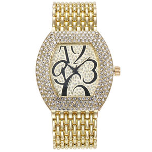 Dernier plaqué or nombre pointeur sport montre à quartz mode Hiphop Rectangle plein diamant Couple montre - Product Image 4