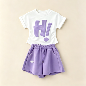 Completo Estivo 2026 per Bambina, 2 Pezzi: T-shirt <span class=keywords><strong>con</strong></span> Elastico in Vita e Pantaloncini in Materiale Sintetico Traspirante per lo Sport - Product Image 2