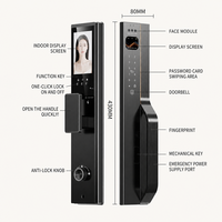 Serrure Intelligente Moderne Vertexis avec Déverrouillage Facial 3D et Empreinte Digitale, Interphone Vidéo HD, Conception Anti-Espionnage, Contrôle via Application Tuya, Wood Cloud