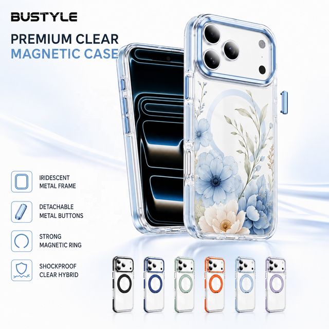 Wholesale Two Tone Iridescent Clear Magnetic Phone Case for iPhone 17 18 Pro Max Shockproof TPU Metal Camera Frame OEM Factory