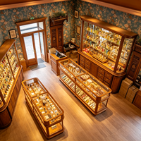 Vitrine à parfums vintage en bois massif sur mesure avec éclairage LED et design écologique pour usage professionnel en boutique de détail