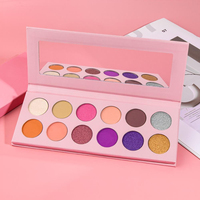 Palette de maquillage pour les yeux, 12 couleurs roses, marque privée, vente en gros, poudre minérale personnalisée, imperméable, scintillante, effet métallique