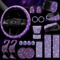 Juego de 19 Accesorios para Auto, Cubierta de Volante Brillante, Cubierta de Palanca de Cambios, Cubierta de Freno de Mano, Almohadilla de Apoyo para Brazos, Cargador, Tira Decorativa para Rejilla de Ventilación