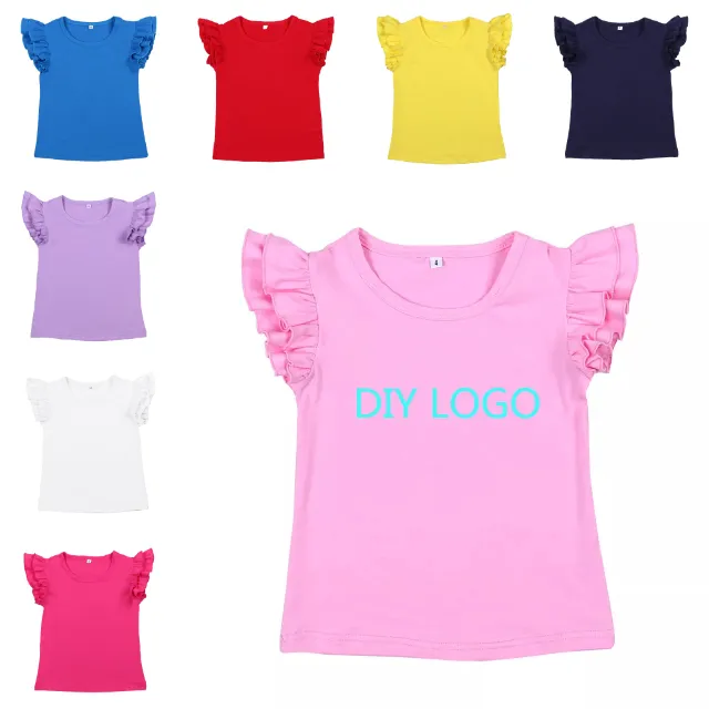 Zomer Mode Kinderen T-shirt Ruche Mouw Jongens Top O Hals Boutique Meisje Shirt