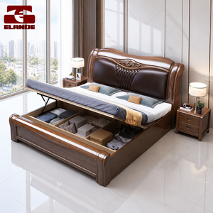Двуспальная кровать Elande Modern из массива дерева с кожаной обивкой и мягкой подушкой, размер King Size, с местом для хранения, мебель для главной спальни - Product Image 5