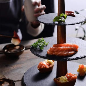 Assiette à Sushi à 3 Niveaux Nordic Retro <span class=keywords><strong>Vintage</strong></span> Rustic Wood Black Slate Dessert Wedding Cup Cake Stand - Product Image 4