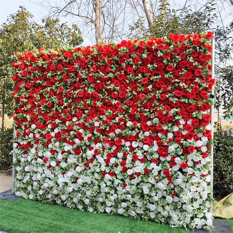 Customized 3D Roll Up Wedding Artificial Silk Flower Wall Panel Backdrop Decoration Artificial Flower Wall