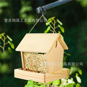 Comedero para pájaros de madera para colgar en exteriores, para jardín y patio trasero, con bandeja para semillas - Product Image 1