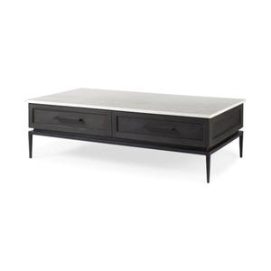 Rectangular Modern Coffee <b>Table</b> With <b>Marble</b> Top And Wood Frame Storage Drawers Living Room Furniture - Product Image 6