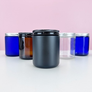 Wholesale Home Decor Glass Storage Containers 100ml 250ml <b>Empty</b> Recycled Straight Sided Amber Glass Candle <b>Jars</b> With Metal Lids - Product Image 2