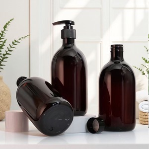 500ml Hotel Home Use Amber <strong>Refillable</strong> Lotion Pump Bottle Round Plastic Shampoo <strong>Hand</strong> <strong>Soap</strong> and Shower Gel Dispenser Bottle - Product Image 4