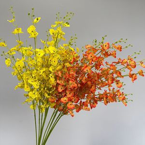 Fleur artificielle Meng Jie Dancing Orchid 30cm-100cm, orange jaune, en plastique et soie, pour vase, décoration de mariage - Product Image 3