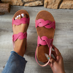 Sandalias Planas con Tira Trenzada para Mujer, Cierre Mágico Ajustable en el Tobillo, Calzado Casual de Verano para Playa y Uso Diario - Product Image 4