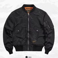 Blouson Bomber Homme Luxe MA1 Style Baseball Américain Rétro Rembourré Col Montant Fermeture Éclair Lisse Automne