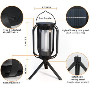 Nuova Lanterna Solare <span class=keywords><strong>da</strong></span> Esterno, Impermeabile, Ricaricabile, con Effetto Fiamma Tremolante, Decorativa per Esterni - Product Image 5