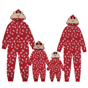 Hot Sale 2024 Kerst Ouder-Kid Jumpsuit Xmas Patronen Bedrukt Onesie Pyjama Met Capuchon En Rits Bijpassende Outfits - Product Image 2