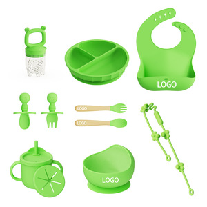 Juego de utensilios de alimentación para bebés, cuencos de silicona, tenedores, cucharas, baberos con ventosa para 0-12 meses, sin BPA - Product Image 1