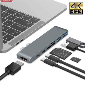 Jumon đa chức năng Loại C kép HUB Adapter Màn hình hiển thị cho điện thoại máy tính xách tay Docking <span class=keywords><strong>Station</strong></span> 7 trong 1 Dock kép USB C HUB - Product Image 4