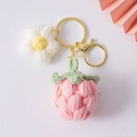 Porte-clés en peluche tricotée motif dessin animé (plante, fruit, tournesol, fraise), pendentif pour sac d'école, porte-clés de voiture, breloque de sac pour fille, ornement
