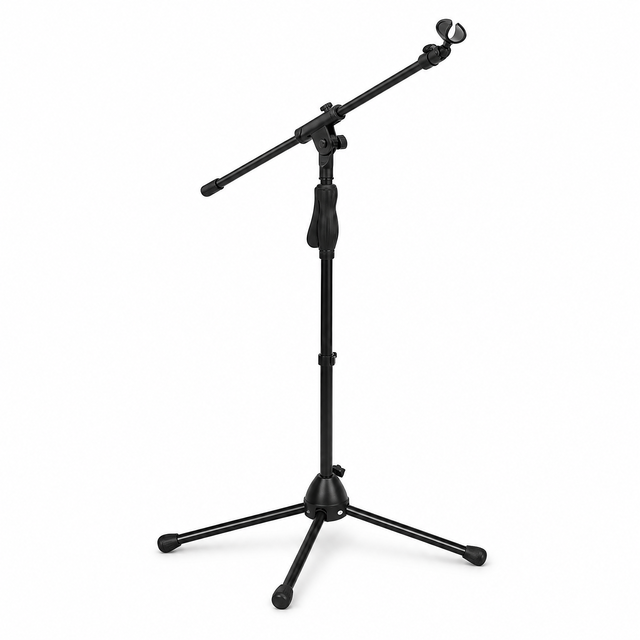 Adjustable Tripod Microphone Boom Stand Foldable Black Metal ABS Mic Stand Heavy Duty for Studio Podcast Karaoke Recording