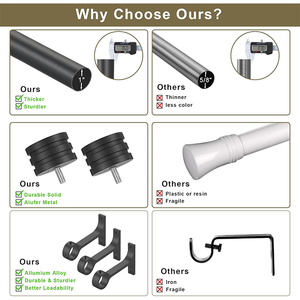 Barra de cortina de ventana única resistente negra superventas diseño moderno con mancuernas decorado las ventanas de la sala de estar - Product Image 4