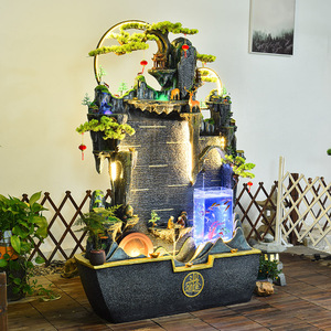 Fontaine murale d'intérieur sur pied avec aquarium et circulation d'eau, paysage porte-bonheur, décoration de salon, humidificateur - Product Image 2
