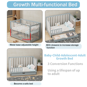 Cama Multifuncional Premium para Crecimiento de Bebés, Convertible de Bebé a Adulto, con Cajón de Almacenamiento, Base de Cama Ajustable en 4 Niveles - Product Image 3