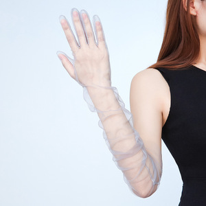 Gants ultra fins pour femmes 70cm Tulle Elbow <span class=keywords><strong>Long</strong></span> Wedding Bride Dress Mittens Sheer Transparent Sunscreen Vintage Black White Glove - Product Image 6