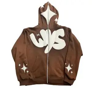 Custom Manufacturer Y2K Men French Terry 100% Cotton Low Minimum Oversized 3D Logo Full Face All Zip Up Hoodie Puff Print