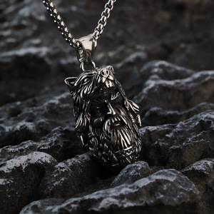 Collar yunnique Viking con colgante de cabeza de lobo de Odín, collar de acero inoxidable para hombre, diseño de animales vintage, joyería de regalo - Product Image 2