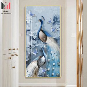 <span class=keywords><strong>Cuadros</strong></span> de arte de pavo real para pared, carteles de porcelana de cristal <span class=keywords><strong>con</strong></span> marco abstracto de lujo para decoración del hogar y la sala de estar - Product Image 5