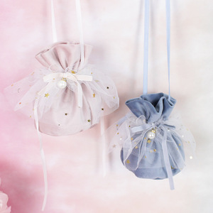 Xijiale Velvet Wedding Favor <b>Bags</b> 13.5x10cm Round European Style With Pearl Tulle For Wedding <b>Gifts</b> - Product Image 2