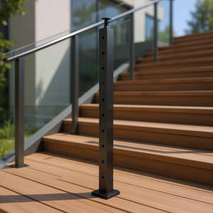 Poteau de garde-corps en câble d'acier inoxydable 42x2x2 pouces, trous angulaires à 30 degrés pré-percés pour escaliers, design contemporain noir - Product Image 2