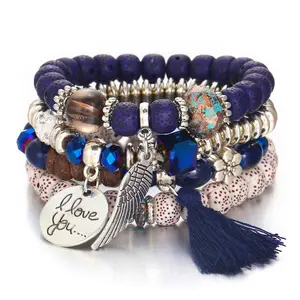 Mix Items bieten bunte handgemachte Perlen Armbänder Quaste Charm Perlen Armband Armband Set für Frau Großhandel NS2018017