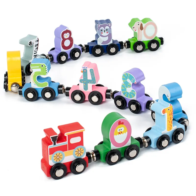 QINGTANG子供用教育玩具木製列車玩具磁気デジタル列車セット
