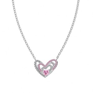 Collier pendentif cœur en argent sterling 925, chaîne à maillons, zircone rose 5A, bijoux fins de créateur Dylam, nouvelle collection, résistant au ternissement. - Product Image 1