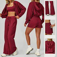Ensemble de sport 4 pièces ample pour femme : veste zippée à manches longues, haut de fitness, pantalon à cordon de serrage, tenue de yoga – Vente en gros