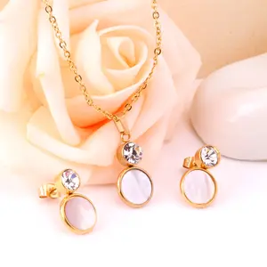 2022 Fashion Natural Opal Stainless Steel 18K Pendant Necklace and Earrings Women's Jewelry Set