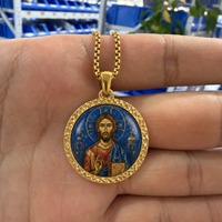 FORTUSYMBOL Collier Médaille Orthodoxe Jésus-Christ Pantocrator en Acier Inoxydable, Motifs Personnalisables, Cadeau, Vente en Gros
