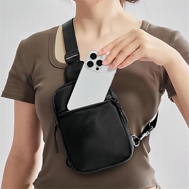 Unisex Trendy Lightweight Nylon Crossbody Sling Bag Zipper Closure Waist Chest Bag with Extended Strap for Running Men Women