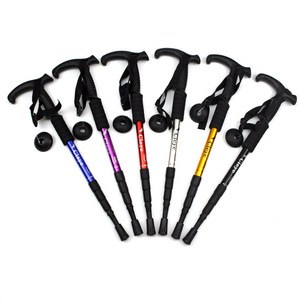 Bastón de Trekking Cleye de Aleación de Aluminio, 4 Secciones Ajustables, con Amortiguación de Impactos, Mango en T y Punta de Goma, Ligero - Product Image 3