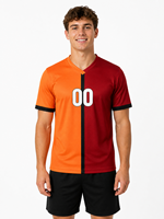 Maillot de football pour homme de haute qualité OEM ODM, orange rouge, col en V, séchage rapide, pour uniforme de match de football