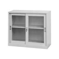 Armoire de rangement de bureau en acier à cadre étroit avec porte coulissante en verre, armoire de classement métallique verrouillable avec étagères réglables