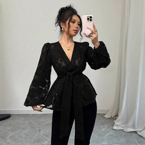 <span class=keywords><strong>Camicia</strong></span> da Donna alla Moda, Best-seller Primavera-Autunno, Nuovo Stile Sexy Semi-<span class=keywords><strong>Trasparente</strong></span> a Maniche Lunghe con Scollo a V - Product Image 3