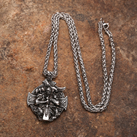 Collier Pendentif Guerrier Viking en Acier Inoxydable pour Hommes, Bijoux Historiques Mythologie Nordique, Prêt à Expédier