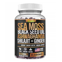 Gummies de mousse de mer OEM/ODM complexes à l'huile de graines noires irlandaises, Ashwagandha, gingembre, Shilajit, Crinière de lion et Shilajit de l'Himalaya