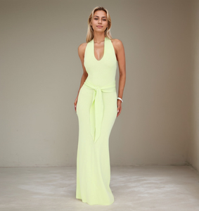 Abito Midi Bodycon Lavorato a Maglia con Scollo a V, Stile Vintage, Tinta Unita, Casual Estivo, Lavabile, con Vita Naturale e Design Tinta Unita - Vendita all'Ingrosso - Product Image 1